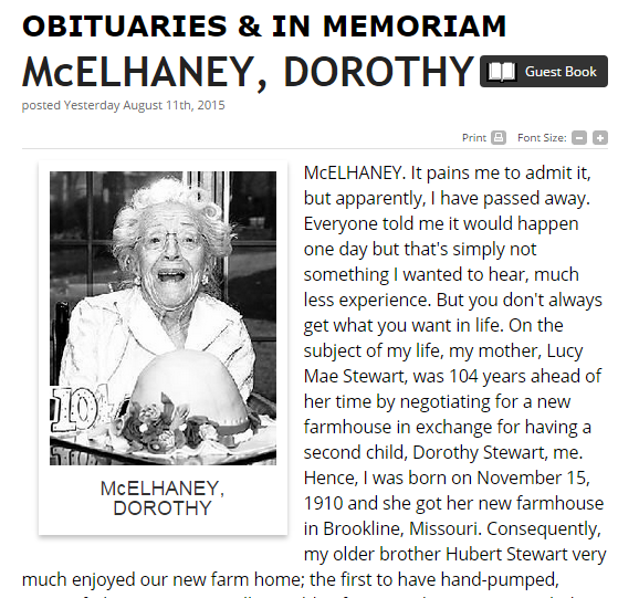 Obituary Dorothy McElhaney Obituary Dorothy McElhaney